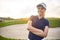 Young girl standing on golf course