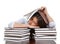 Young girl student lying on the table tired sleeping books