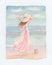 Young Girl with Sunhat Looking at the Sea - Original Watercolor
