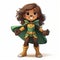 Young Girl Superhero Illustration In Emerald And Bronze Style