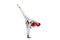 Young girl, taekwondo practitioner strikes forcibly with the foot isolated over white background. Concept of sport