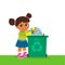 Young Girl Throwing Organic Waste In Recycle Bin. Waste Recycling.