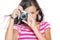 Young girl using a compact camera