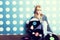 Young girl with vinyl records in the hands