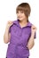 Young girl in violet blouse looks
