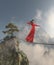 Young girl walking in balance on the rope