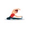 Young girl warming up before training. Woman doing exercise sitting on floor. Colorful flat vector design