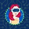 Young Girl Wearing 3d Virtual Reality Glasses Icon Avatar Modern Vr Technology Concept