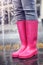 Young girl wearing rain boots