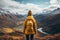 Young girl wearing a vibrant yellow jacket, arriving at the end of the hike, representing the spirit of adventure, accomplishment