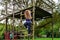 Young girl and wooden teeter board