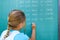 young girl writing lines on chalkboard