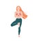 Young girl yoga posing. Flat style illustration. Blond