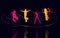 Young Girls and Boys Dancing Together. Happy Friends Dance With neon silhouettes color. Colorful people Silhouettes. Youth and