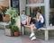 Young girls chatting in front of a coffee house in Bratislava, capital of Slovakia