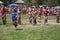 Young girls compete in Three Legged race