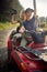 Young girls enjoy riding the quad in the nature. Riding, nature, friendship, together