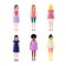 Young girls flat style icon people figures set