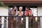 Young Girls Group On Balcony Talking, Beautiful Woman Friends Communication