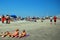 Young girls sunbathe on the beach