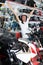 Young glad man sitting on the bike in helmet