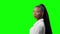 Young Glamour African American Black Woman turn around on a green background