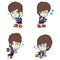 Young glasses boy in many poses cartoon illustration