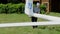 Young glider pilot pushing airplane before flight on fixed-wing plane