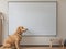 Young Golden Retriever with Whiteboard. AI Generated