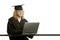 Young graduation girl using computer