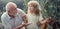 Young grandson and old grandfather harvesting grapes. Farming in garden countryside Weekend with granddad.