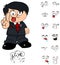 Young groom kid cartoon expressions set