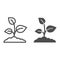 Young growth with three leaves line and solid icon, nature concept, Sprout symbol on white background, growing plant