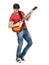 Young guitarist plays on the electric guitar