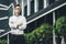 Young guy with a beard posing on the street. fashion man, style, handsome beard, outdoor portrait