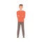Young guy crossed his arms over his chest. Vector illustration in cartoon style.