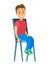 Young guy is sitting on a chair vector illustration. Funny person, cute boy isolated on white