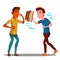 Young Guy Throwing A Cake In The Face Of A Friend For Joke Vector. Isolated Illustration