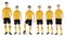 Young guys school football team with coach trainer. Vector illustration