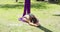 Young gymnast working out in a park