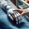 Young hand is holding to robot\\\'s hand. Togetherness, family and helping hand