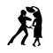 Young handsome couple in love dancing flamenco. Black silhouettes isolated on white background