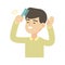 Young handsome man combing hair, cute vector illustration.