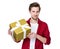 Young handsome man giving present gift box