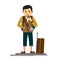 Young handsome man traveler or tourist flat illustration