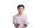 Young handsome man wearing a casual t-shirt standing over white background approving doing positive gestures with his hand,