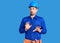 Young handsome man wearing worker uniform and hardhat moving away hands palms showing refusal and denial with afraid and