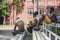 Young handsome sportsmen sitting and resting after game