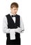Young handsome waiter taking order