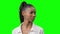 Young Happy African American Black Woman watch on You screen on a green background